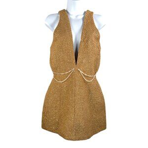 Chou Chou sparkly tweed mini Y2K pearl detail dress gold‎ sz M